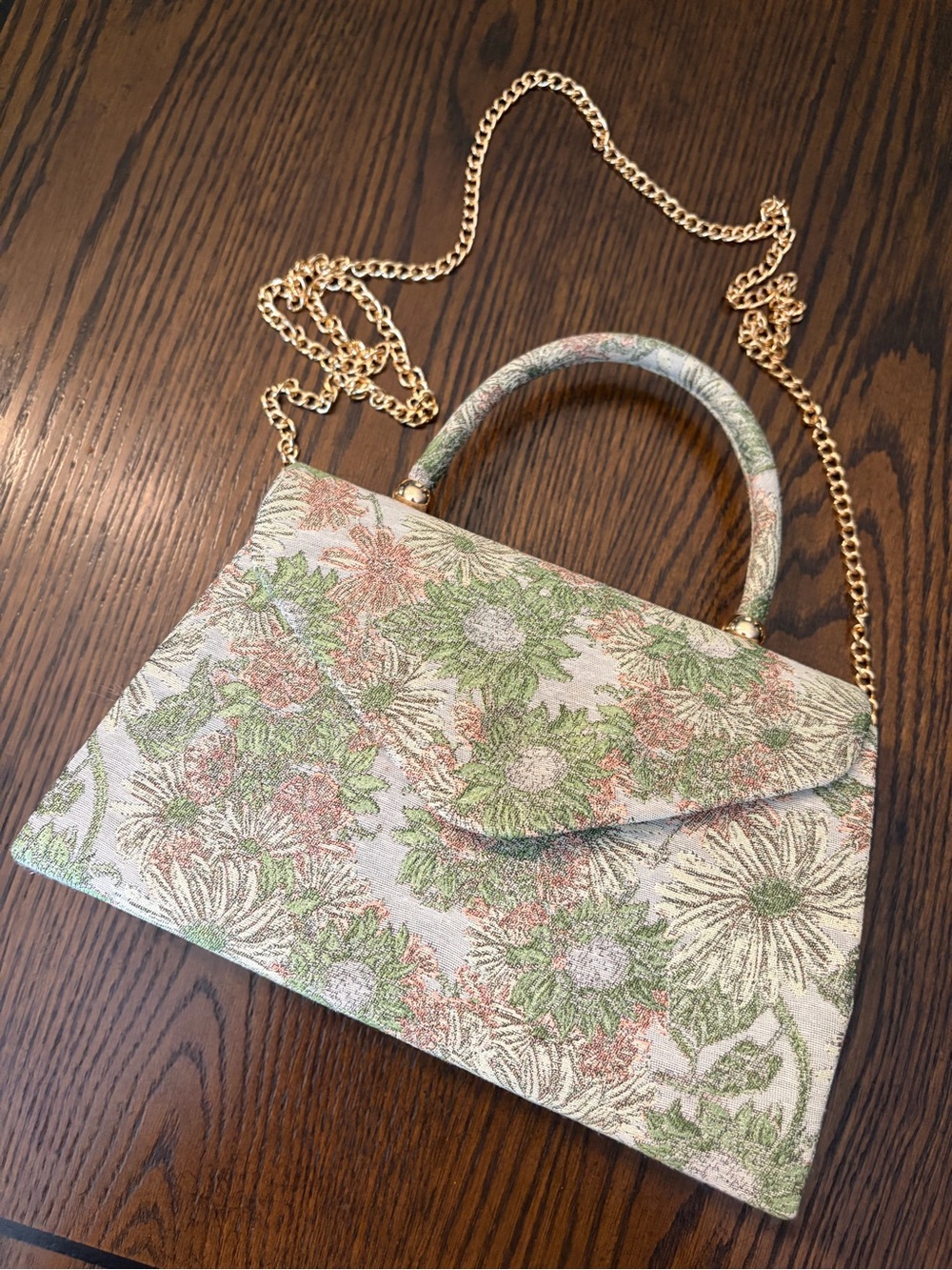 Haute Hippie Floral Jacquard Satchel in Green, Pink & Cream